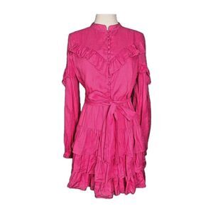 A Loves A Dress L Bright Pink Tiered Ruffle Western Spring Feminine Mini